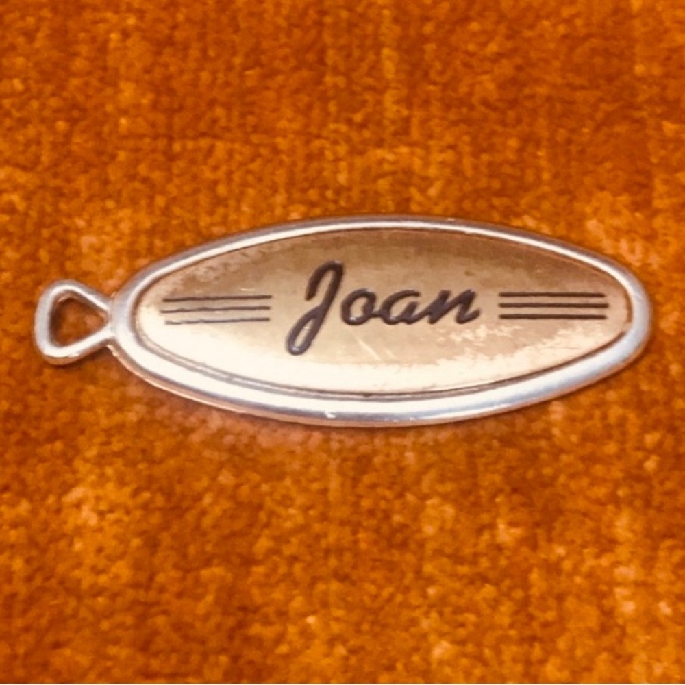 Vintage “Joan” Pendant - 1960s Retro Styled Letters on Faux Gold w/ Silver Trim